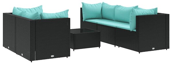 6 részes fekete polyrattan kerti ülőgarnitúra párnákkal