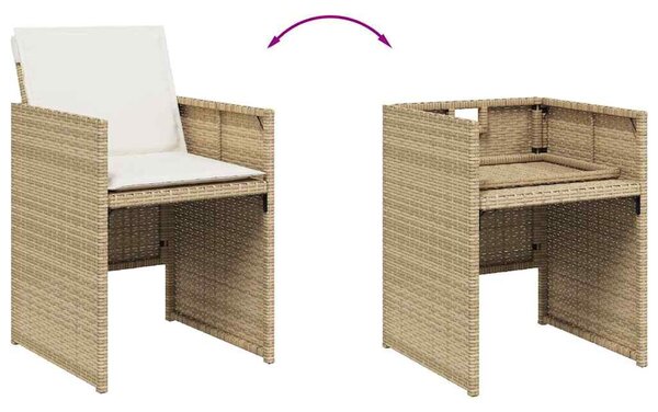 9 részes bézs polyrattan kerti étkezőgarnitúra párnákkal
