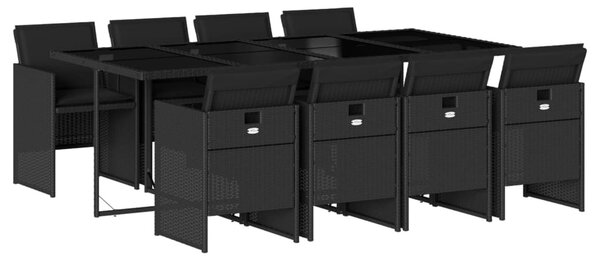 9 részes fekete polyrattan kerti étkezőgarnitúra párnákkal