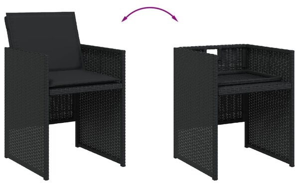 7 részes fekete polyrattan kerti étkezőgarnitúra párnával