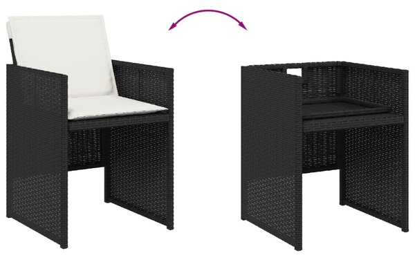 5 részes fekete polyrattan kerti étkezőgarnitúra párnákkal