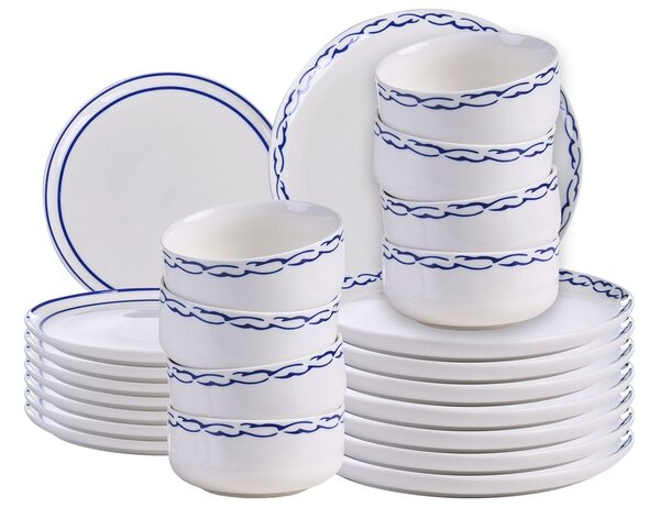 24 darabos étkészlet AMCHUR Porcelán Fehér/kék