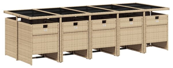 11 részes bézs polyrattan kerti étkezőgarnitúra párnákkal