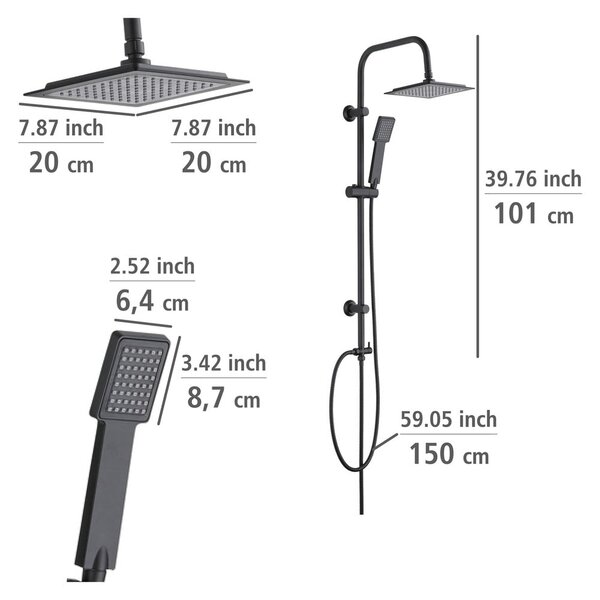 Matt fekete rozsdamentes acél zuhanyszett 101 cm Cuadro – Wenko