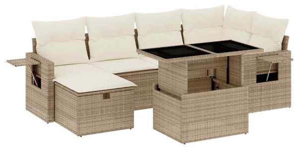 7 részes bézs polyrattan kerti ülőgarnitúra párnákkal