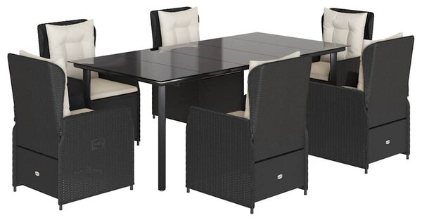 7 részes fekete polyrattan kerti étkezőgarnitúra párnával
