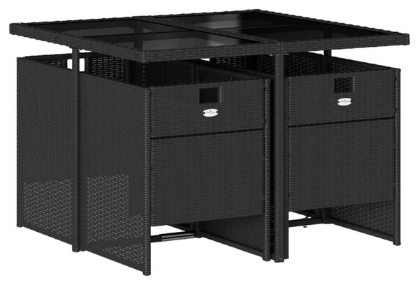 5 részes fekete polyrattan kerti étkezőgarnitúra párnákkal