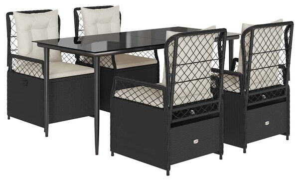 5 részes fekete polyrattan kerti étkezőgarnitúra párnákkal