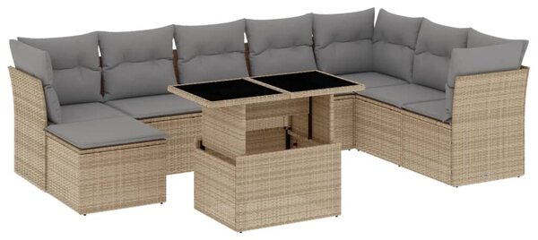 9 részes bézs polyrattan kerti ülőgarnitúra párnákkal