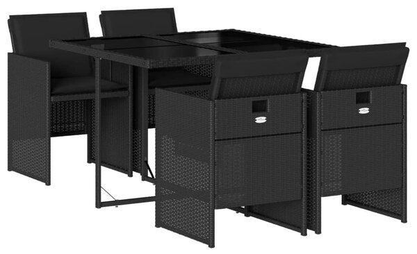 5 részes fekete polyrattan kerti étkezőgarnitúra párnákkal