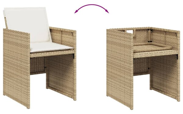 9 részes bézs polyrattan kerti étkezőgarnitúra párnákkal