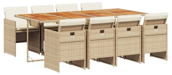9 részes bézs polyrattan kerti étkezőgarnitúra párnákkal