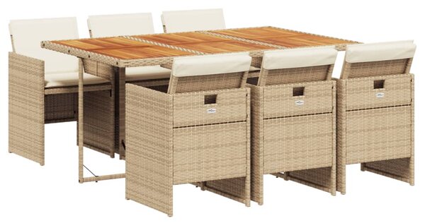 7 részes bézs polyrattan kerti étkezőgarnitúra párnákkal