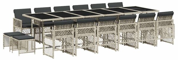 17 részes szürke polyrattan kerti étkezőgarnitúra párnákkal