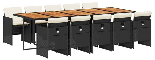 11 részes fekete polyrattan kerti étkezőgarnitúra párnákkal