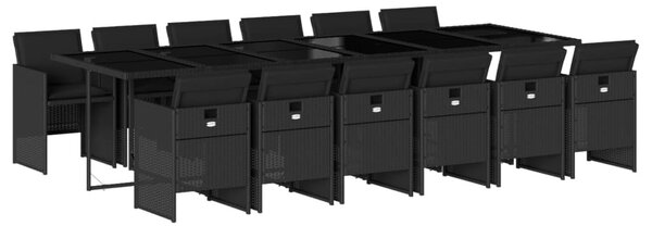 13 részes fekete polyrattan kerti ülőgarnitúra párnákkal