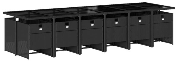 13 részes fekete polyrattan kerti ülőgarnitúra párnákkal
