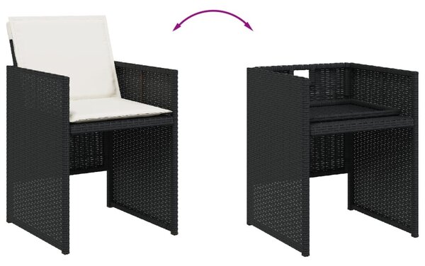 11 részes fekete polyrattan kerti étkezőgarnitúra párnákkal