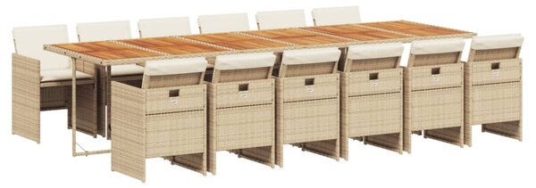 13 részes bézs polyrattan kerti étkezőgarnitúra párnákkal