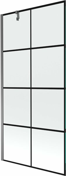 Mexen Next 1-szárnyú kádparaván 90 x 150 cm, fekete rács, gun metal - 895-090-000-00-77-95