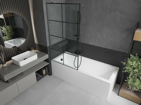 Mexen Next 1-szárnyú kádparaván 90 x 150 cm, fekete rács, gun metal - 895-090-000-00-77-95