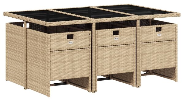 7 részes vegyes bézs polyrattan kerti étkezőgarnitúra párnákkal