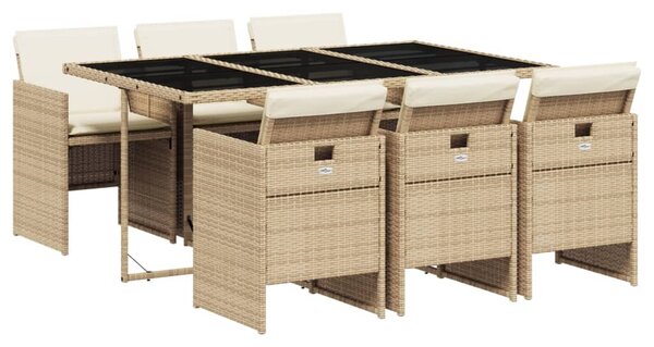 7 részes bézs polyrattan kerti étkezőgarnitúra párnákkal