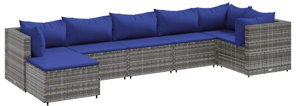 7 részes szürke polyrattan kerti ülőgarnitúra párnákkal