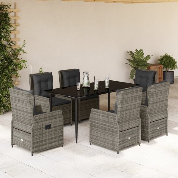 7 részes szürke polyrattan kerti étkezőgarnitúra párnával