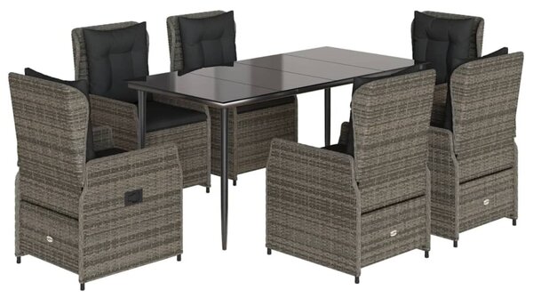 7 részes szürke polyrattan kerti étkezőgarnitúra párnával
