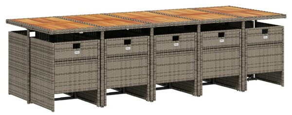 11 részes szürke polyrattan kerti ülőgarnitúra párnákkal