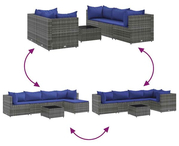 6 részes szürke polyrattan kerti ülőgarnitúra párnákkal