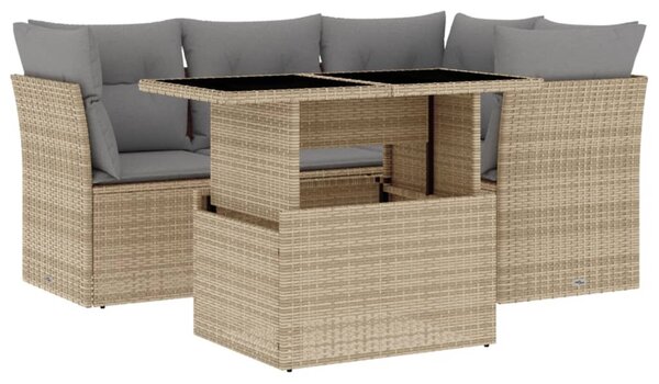5 részes bézs polyrattan kerti ülőgarnitúra párnákkal