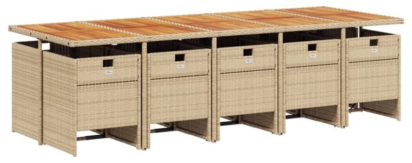 11 részes bézs polyrattan kerti étkezőgarnitúra párnákkal