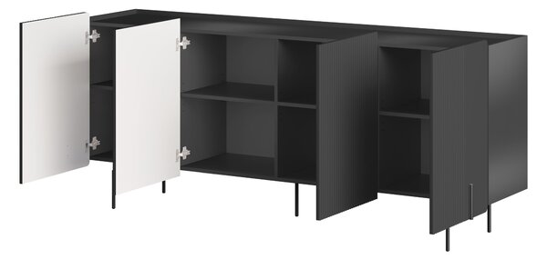 Malmi komód 200 cm négyajtós - matt fekete / fekete lábak