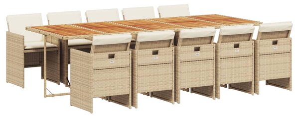 11 részes bézs polyrattan kerti étkezőgarnitúra párnákkal