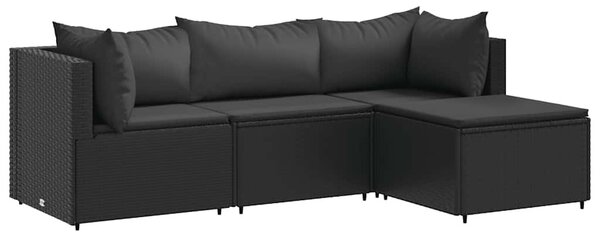 4 részes fekete polyrattan kerti ülőgarnitúra párnákkal