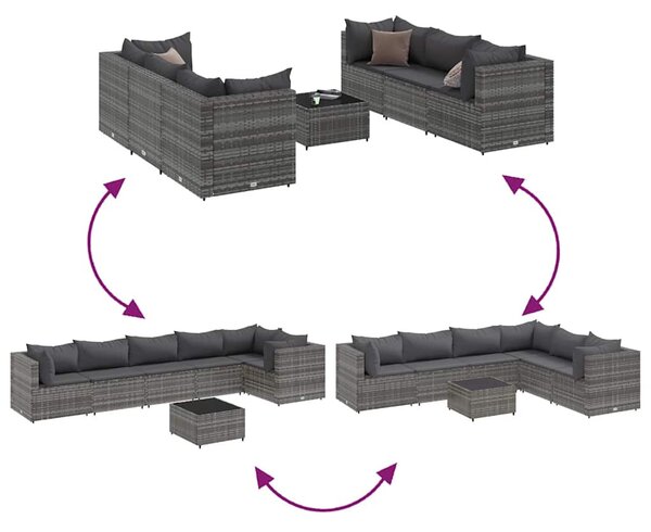 7 részes szürke polyrattan kerti ülőgarnitúra párnákkal
