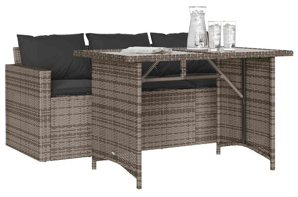 2 részes szürke polyrattan kerti étkezőgarnitúra párnákkal
