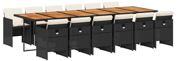 13 részes fekete polyrattan kerti ülőgarnitúra párnákkal