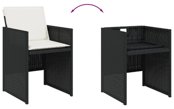 9 részes fekete polyrattan kerti étkezőgarnitúra párnákkal