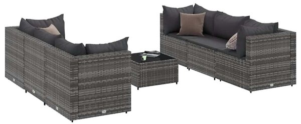7 részes szürke polyrattan kerti ülőgarnitúra párnákkal