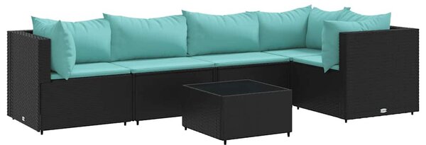 6 részes fekete polyrattan kerti ülőgarnitúra párnákkal