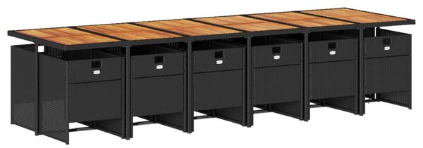 13 részes fekete polyrattan kerti ülőgarnitúra párnákkal