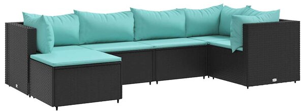 6 részes fekete polyrattan kerti ülőgarnitúra párnákkal