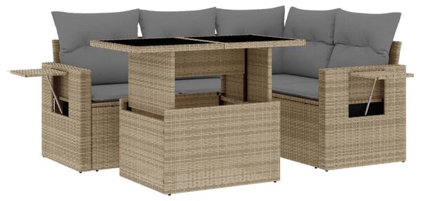 5 részes bézs polyrattan kerti ülőgarnitúra párnákkal