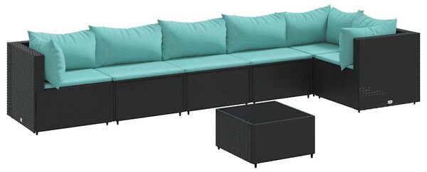 7 részes fekete polyrattan kerti ülőgarnitúra párnákkal