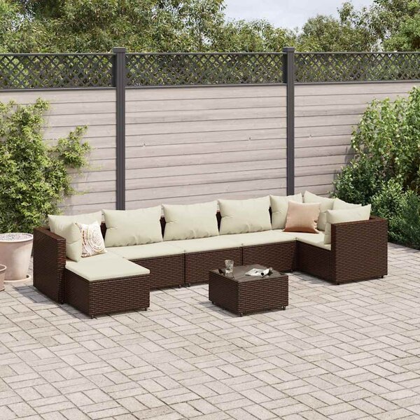 8 részes barna polyrattan kerti ülőgarnitúra párnákkal