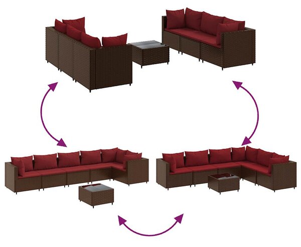 7 részes barna polyrattan kerti ülőgarnitúra párnákkal