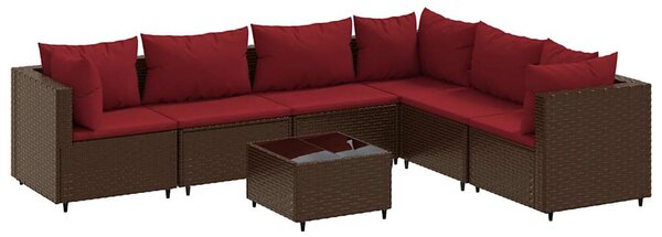 7 részes barna polyrattan kerti ülőgarnitúra párnákkal